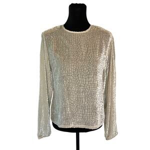 Vintage Sheer Animal Print Velvet Cream Blouse Size 6 Georgiou Studio